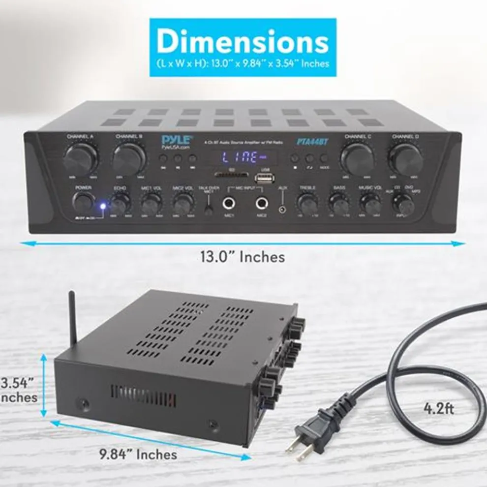4-Channel Bluetooth Home Audio Amplifier with FM Radio