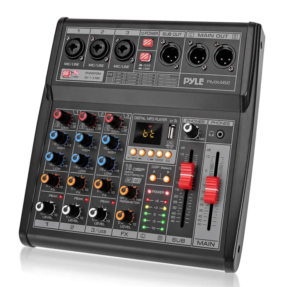 3-Channel DJ Audio Mixer - 16 DSP Effects, USB Interface, Phantom Power
