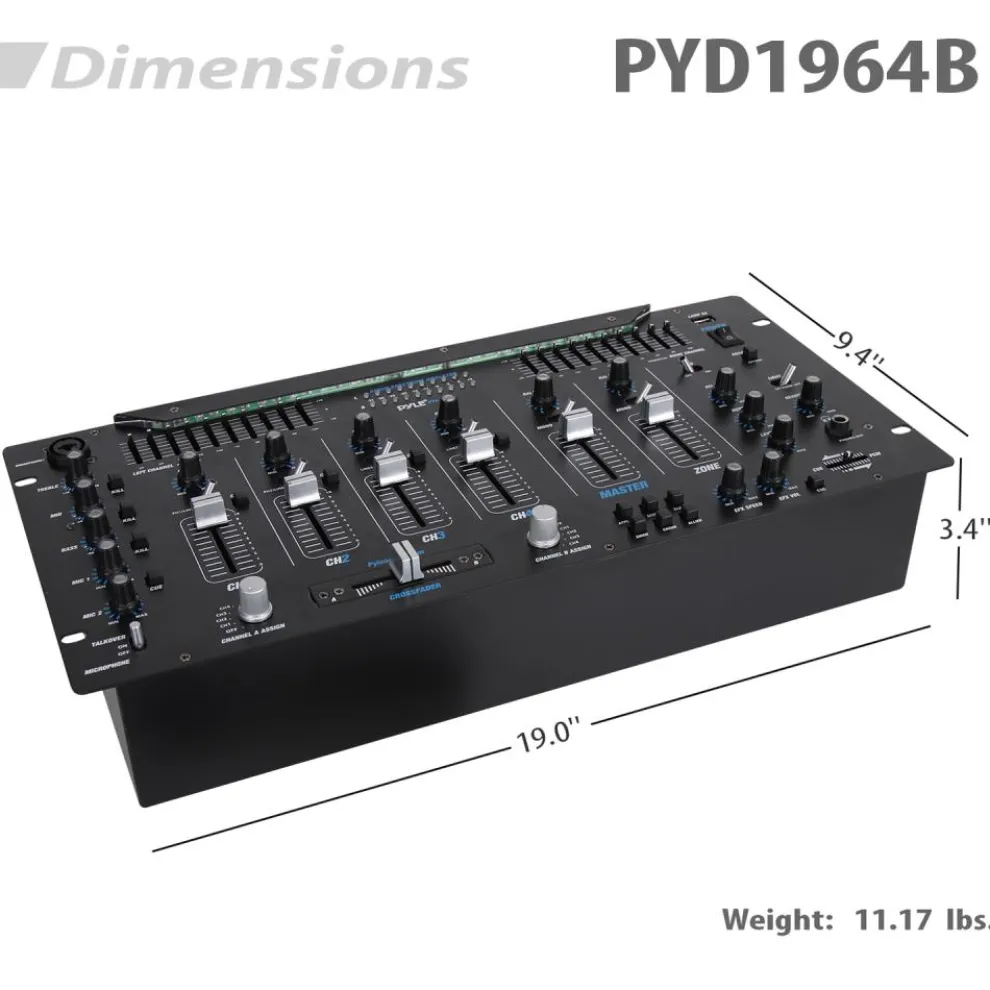 6-Channel DJ Mixer with Bluetooth, LED Controls, 10-Band Equalizer