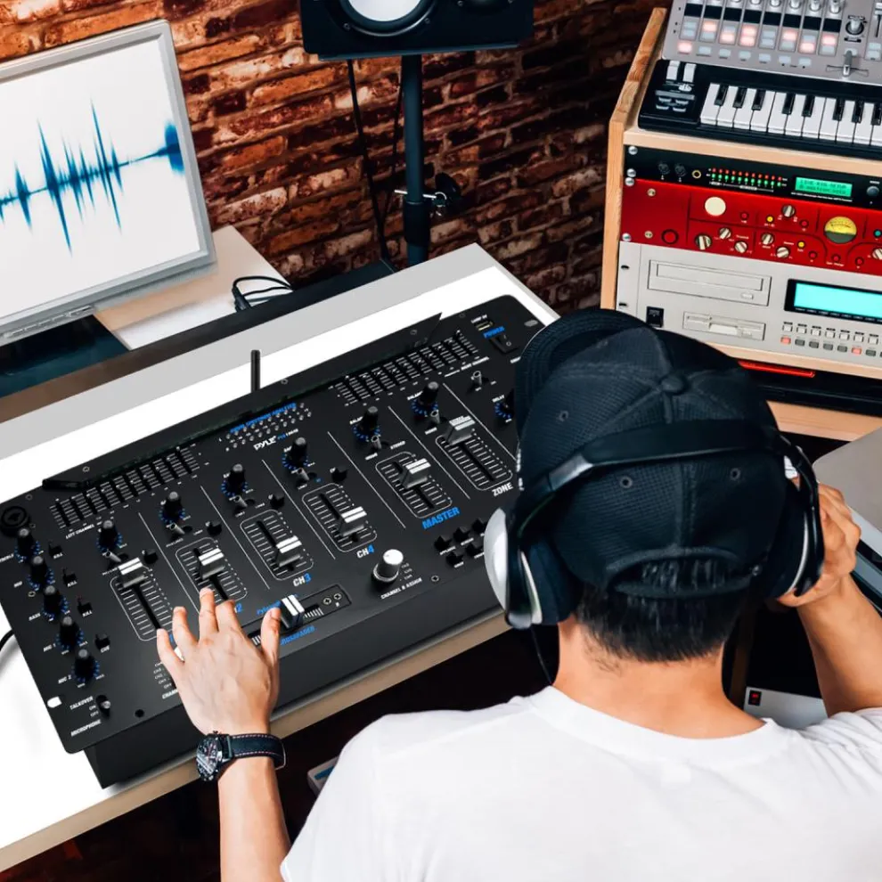 6-Channel DJ Mixer with Bluetooth, LED Controls, 10-Band Equalizer