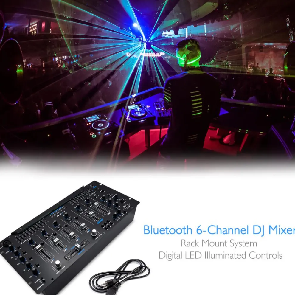 6-Channel DJ Mixer with Bluetooth, LED Controls, 10-Band Equalizer
