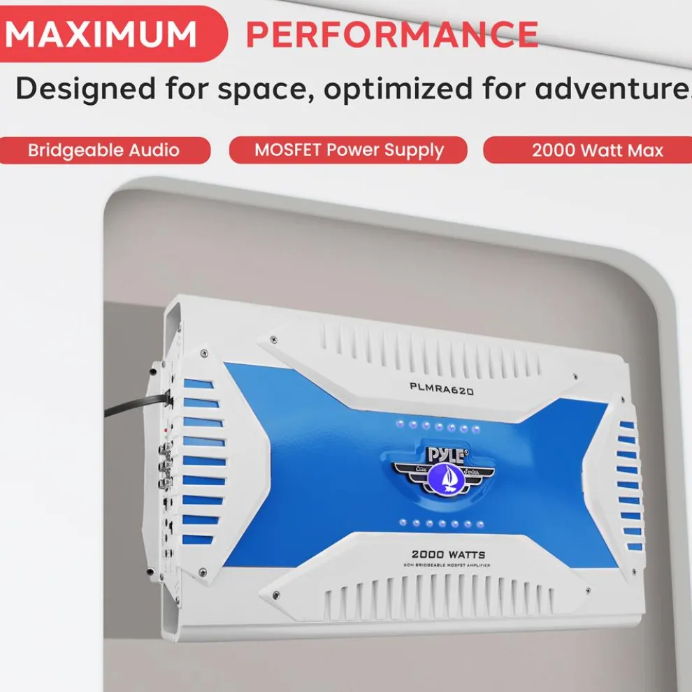 6-Channel Marine Amplifier, Waterproof, 2000W, MOSFET Power Supply