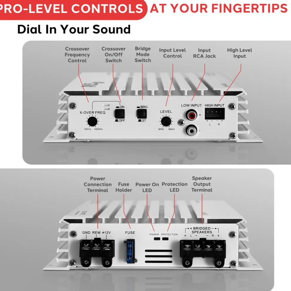 2-Channel Marine Amplifier 400W Waterproof Dual MOSFET Power Supply