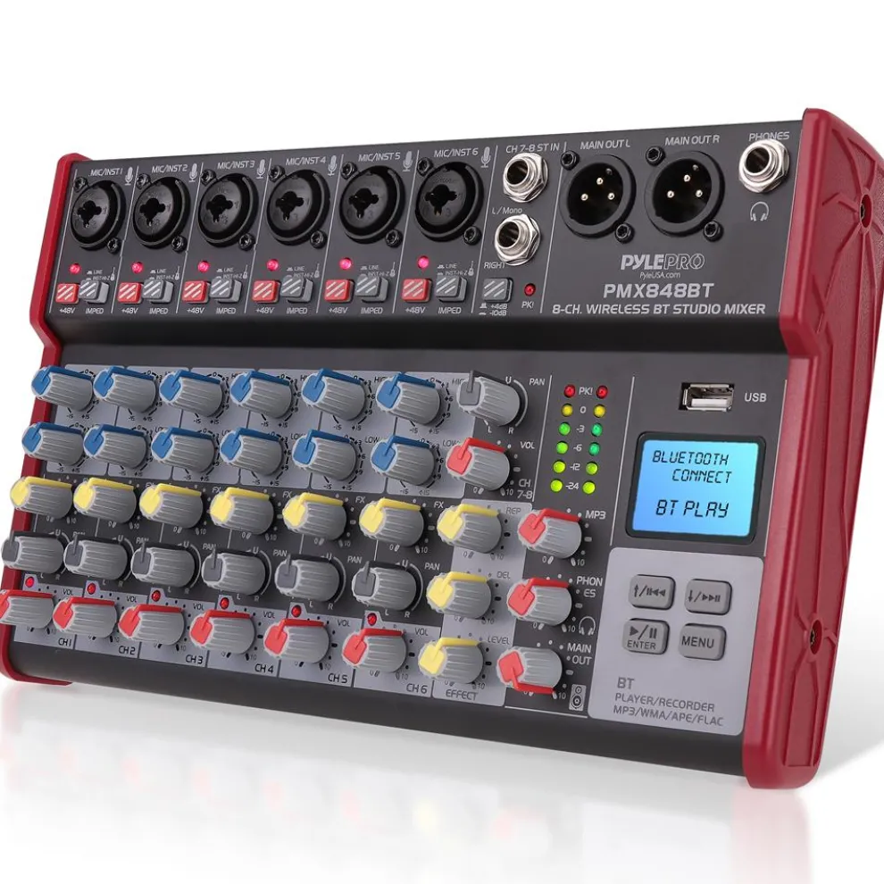 8-Channel Wireless DJ Mixer - Bluetooth Streaming, USB, +48V Phantom Power