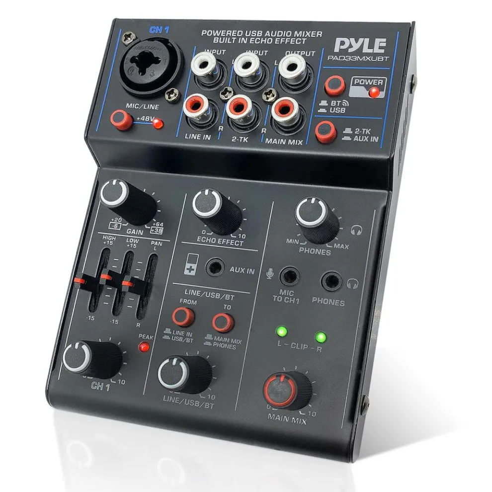3-Channel Wireless DJ Mixer - Bluetooth 5.0, USB Interface, Phantom Power