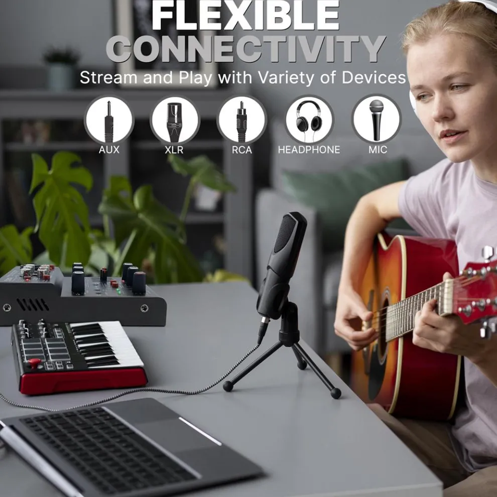 3-Channel Wireless DJ Mixer - Bluetooth 5.0, USB Interface, Phantom Power