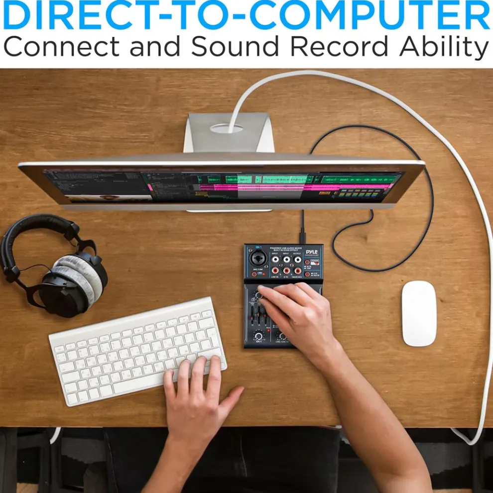 3-Channel Wireless DJ Mixer - Bluetooth 5.0, USB Interface, Phantom Power