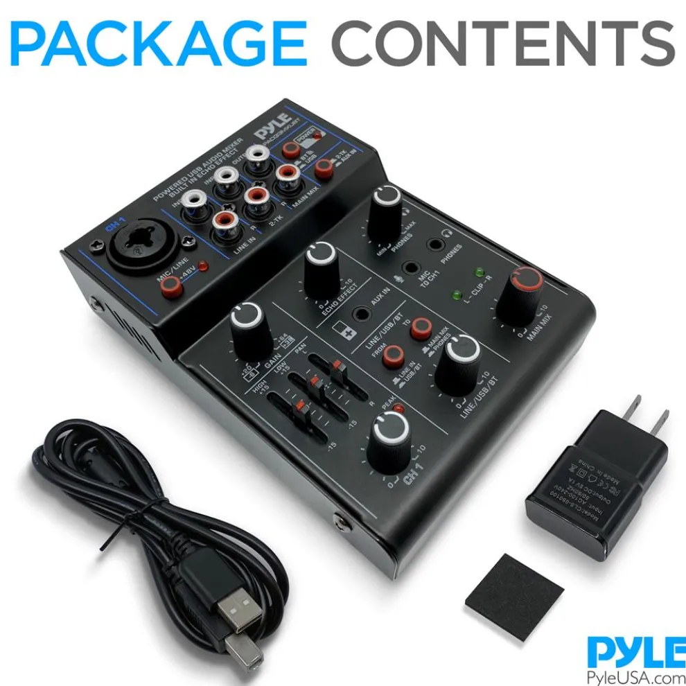 3-Channel Wireless DJ Mixer - Bluetooth 5.0, USB Interface, Phantom Power
