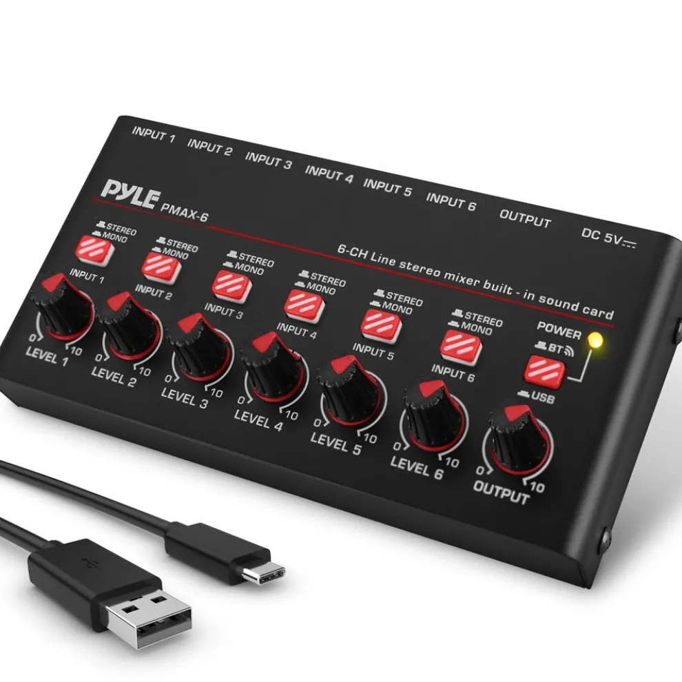 6-Channel Wireless Mixer, Low Noise, USB Sound Card, Compact Size