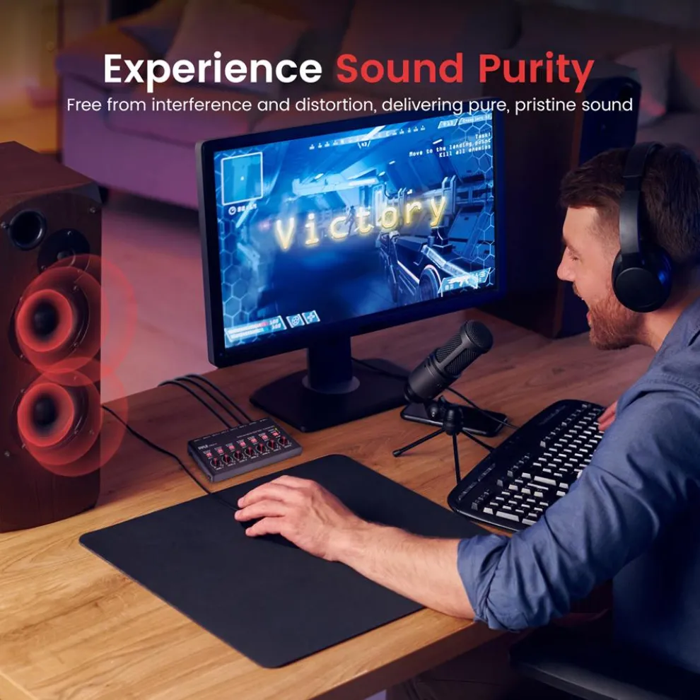 6-Channel Wireless Mixer, Low Noise, USB Sound Card, Compact Size