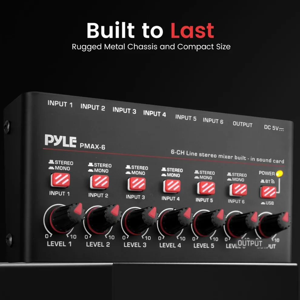 6-Channel Wireless Mixer, Low Noise, USB Sound Card, Compact Size