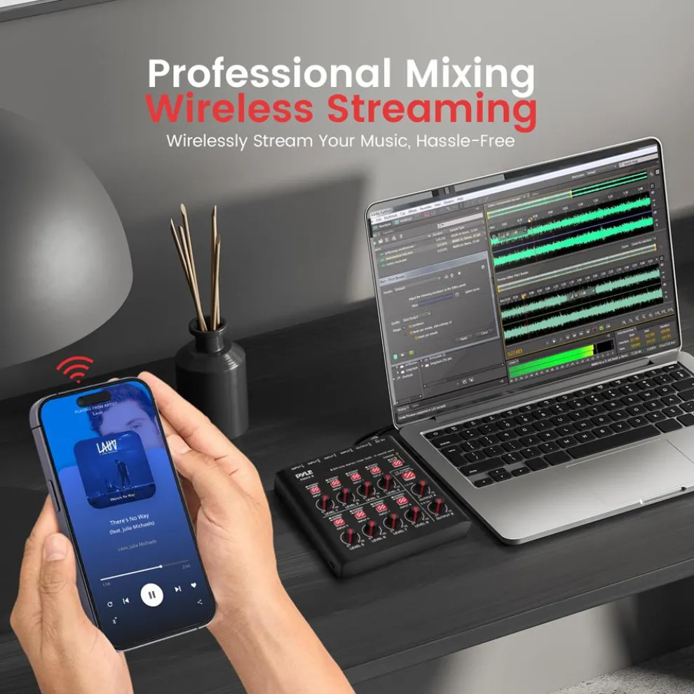 8-Channel Wireless Mixer, Low Noise, USB Sound Card, Compact Size