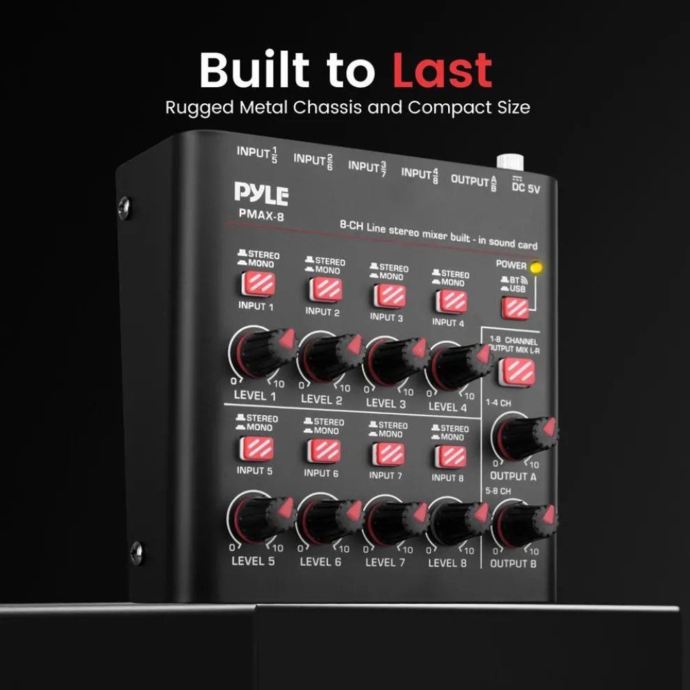 8-Channel Wireless Mixer, Low Noise, USB Sound Card, Compact Size