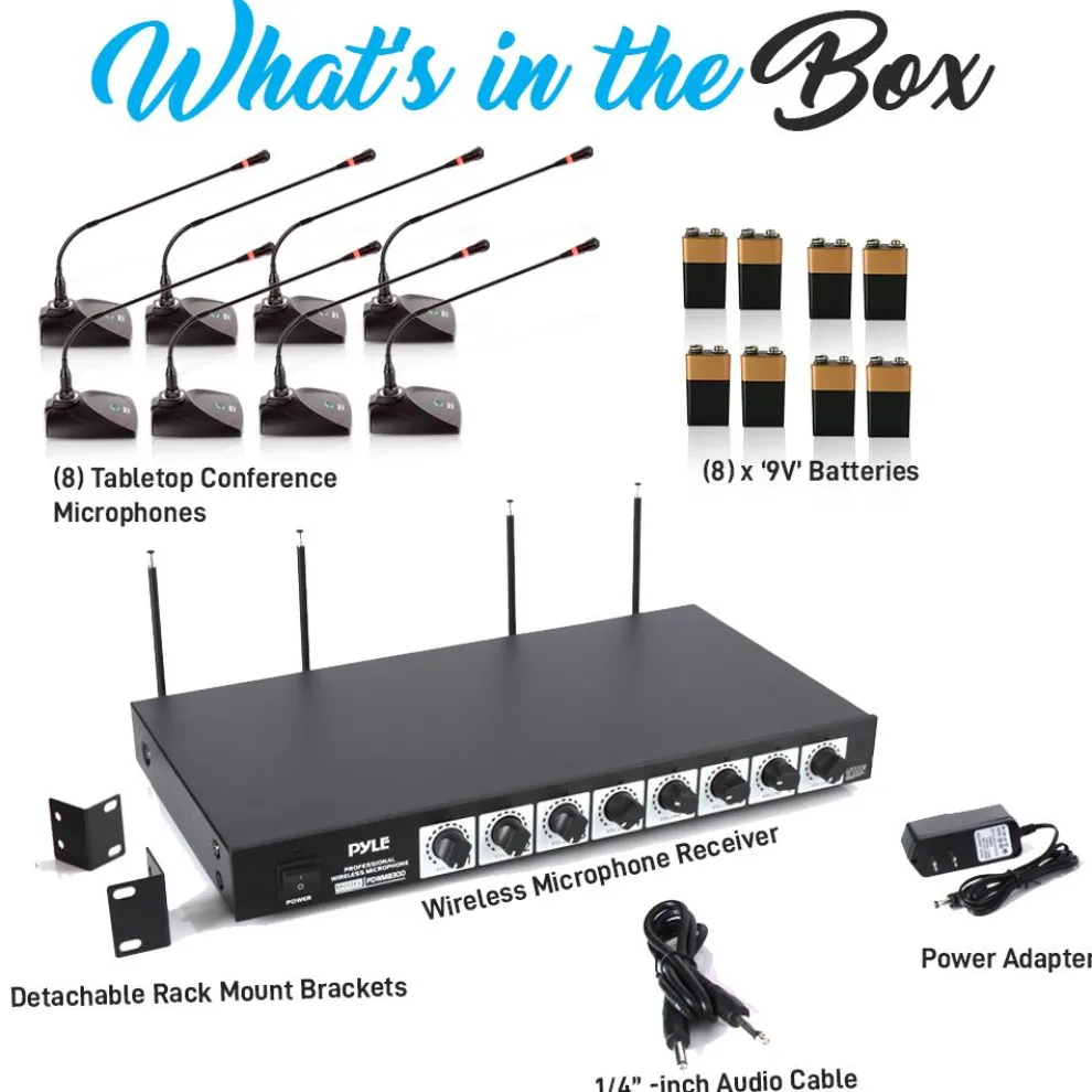 8-Channel Wireless Mic System - Extended Range, Condenser Mics, Rack Mount