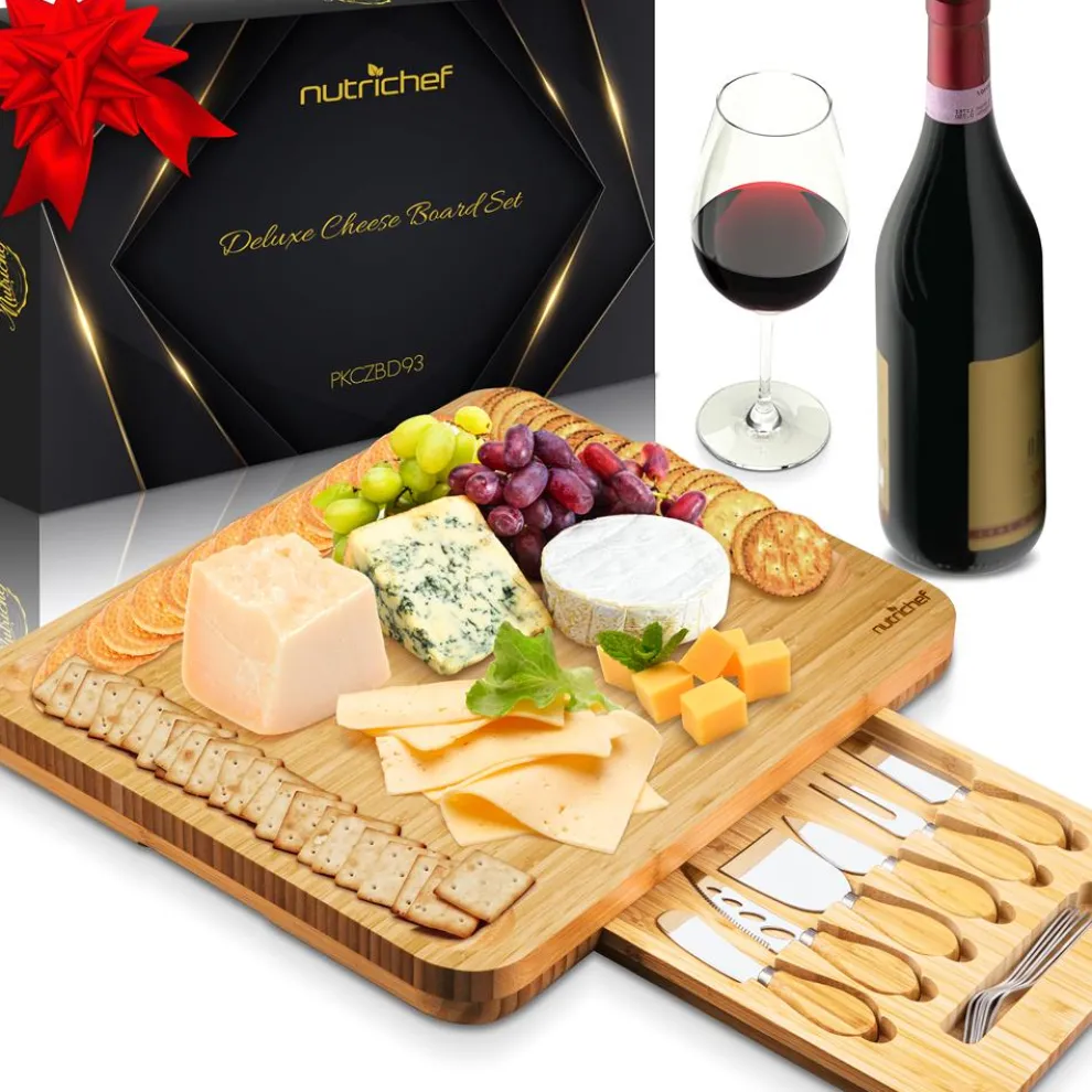 Charcuterie Board Set - Extra Large Bamboo with 6 Knives & Forks