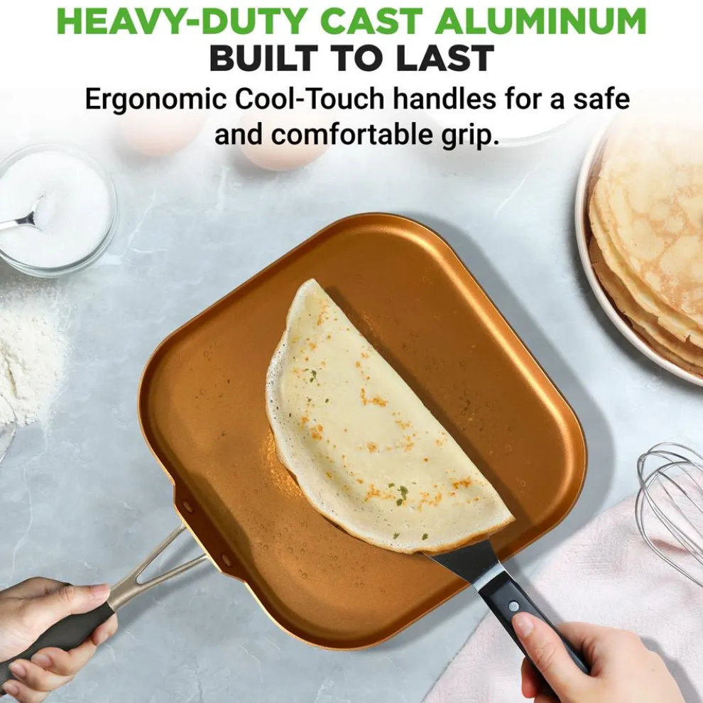 Copper Griddle Pan Non-Stick Coating Silicone Handle