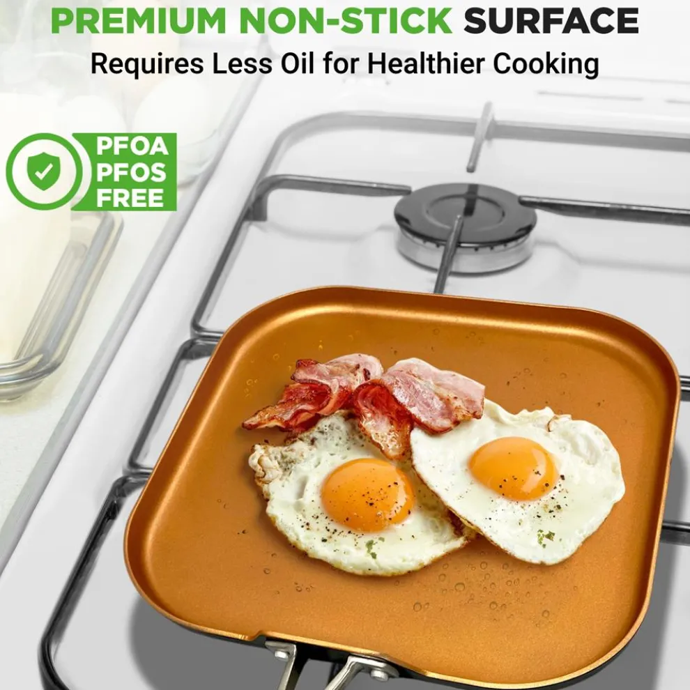 Copper Griddle Pan Non-Stick Coating Silicone Handle