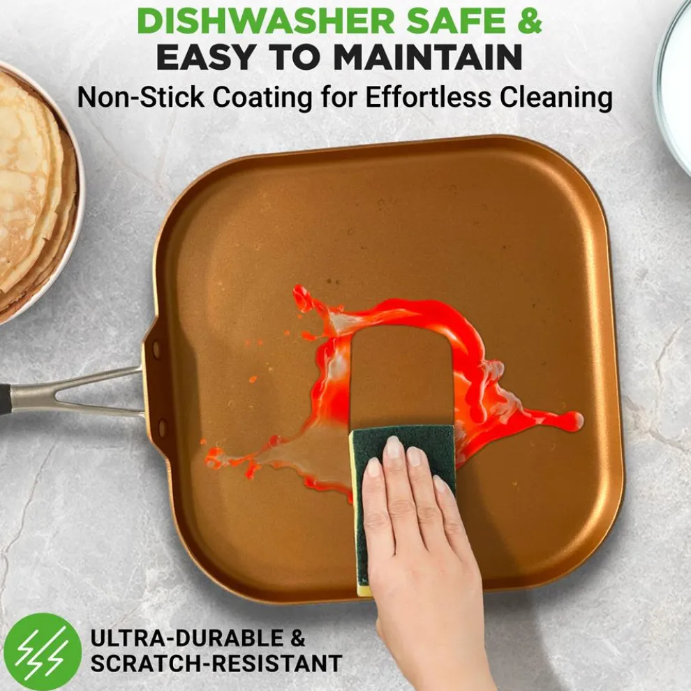 Copper Griddle Pan Non-Stick Coating Silicone Handle