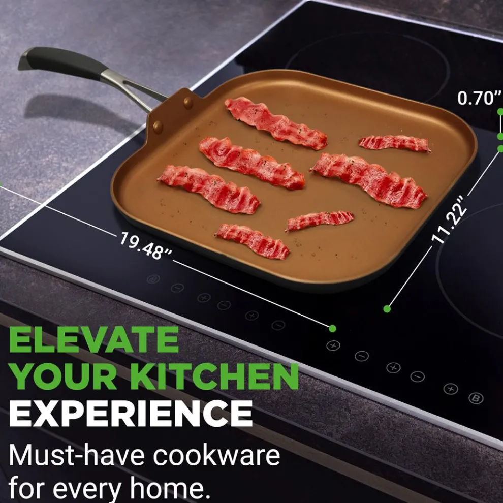 Copper Griddle Pan Non-Stick Coating Silicone Handle