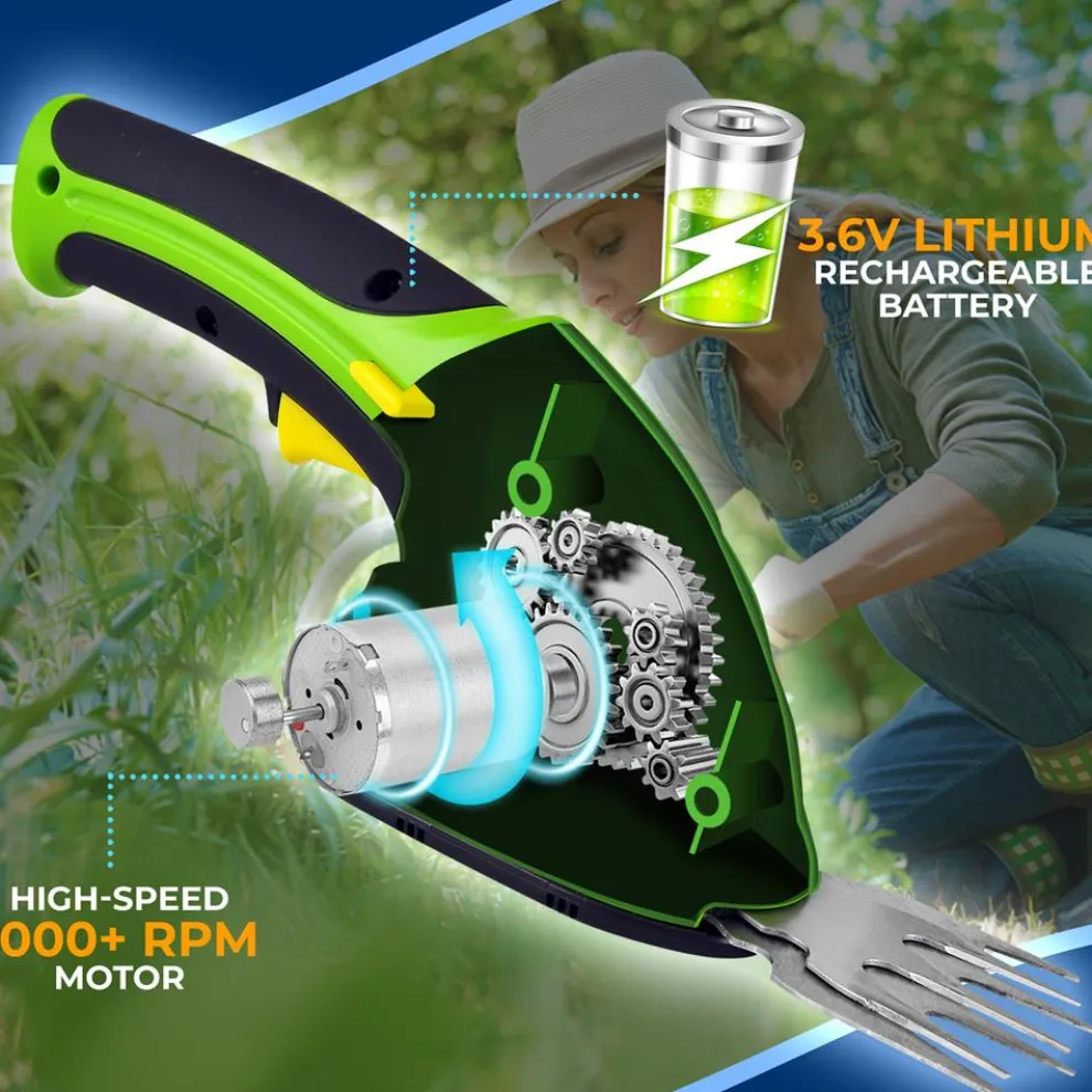Cordless Grass Cutter & Hedge Trimmer, Rechargeable, Quick Change Blades, Green