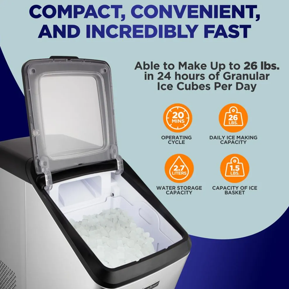 Countertop Nugget Ice Maker - Fast 26 lbs/Day, Stainless Steel