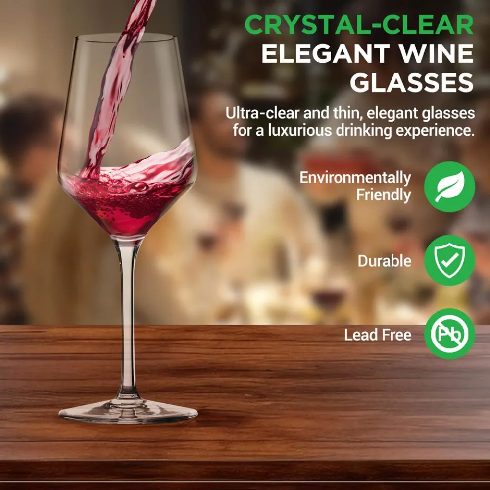 Crystal Wine Glasses - Elegant Design, Lead-Free Crystal, Dishwasher Safe