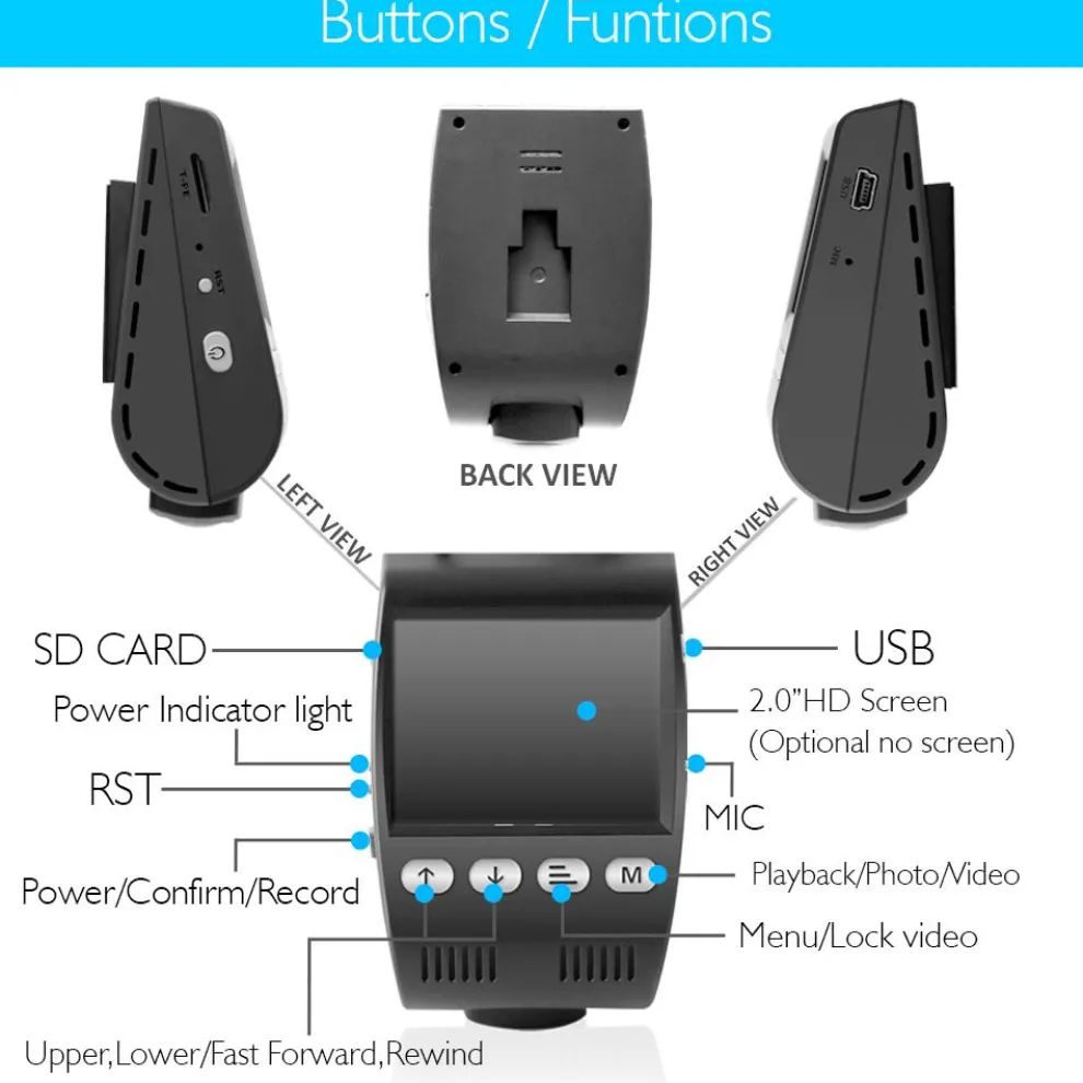 Dash Cam DVR 1080p HD Video, Night Vision, Dual Camera, 2