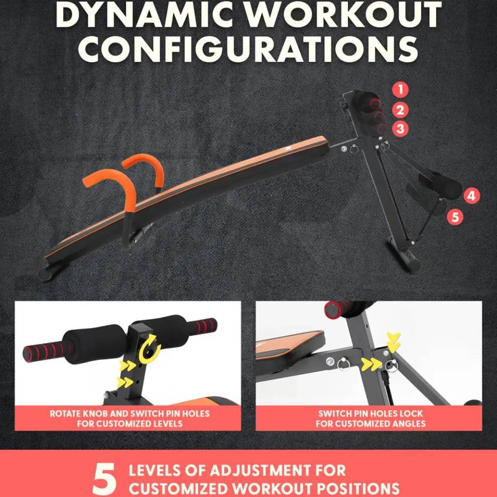 Decline Situp Bench for Abs, 5-Level Adjustable, Steel, Red