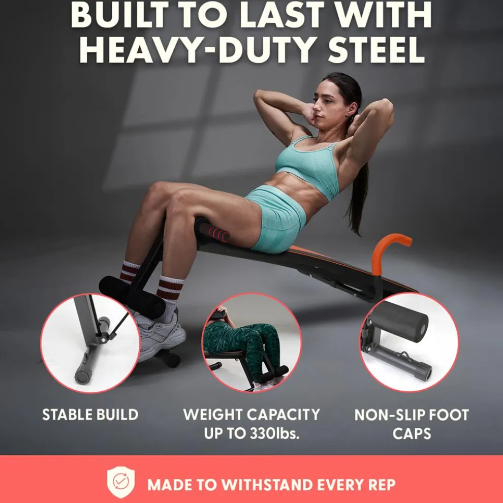 Decline Situp Bench for Abs, 5-Level Adjustable, Steel, Red