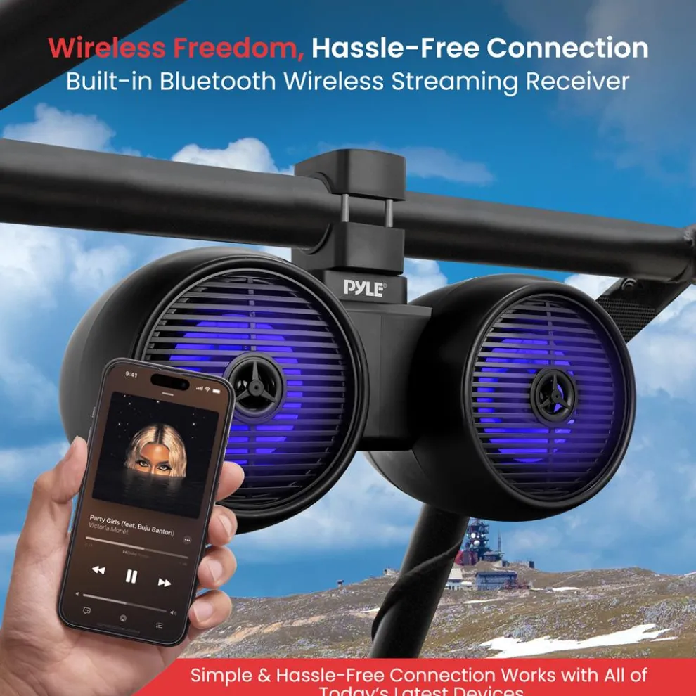 Dual Bluetooth Marine Speakers - Waterproof 200W LED 6.5