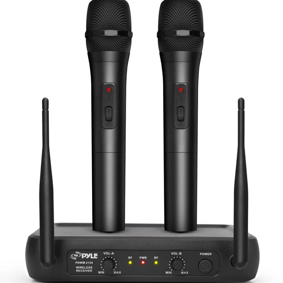 Dual Channel Wireless Mic System - Clear Sound, Adjustable Volume, VHF