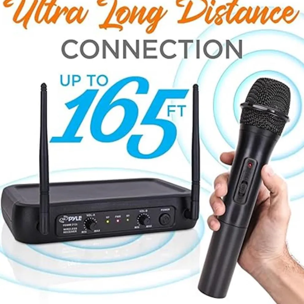 Dual Channel Wireless Mic System - Clear Sound, Adjustable Volume, VHF