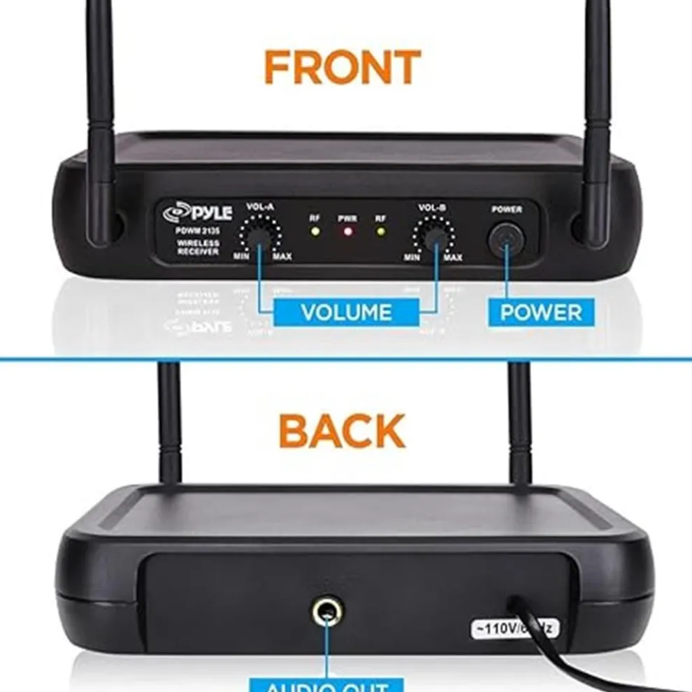 Dual Channel Wireless Mic System - Clear Sound, Adjustable Volume, VHF