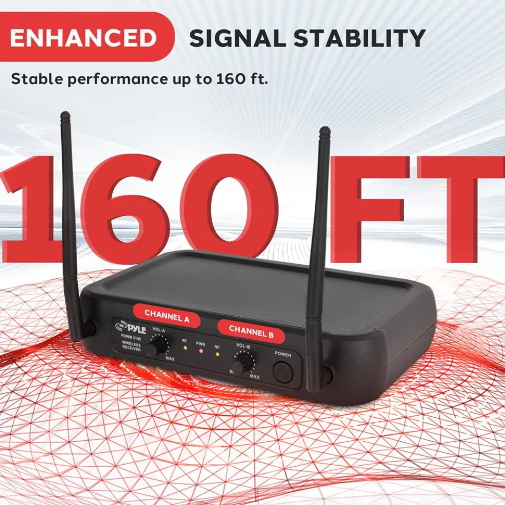 Dual Channel Wireless Mic System - Clear Sound, VHF, 2 Lavalier & Headset