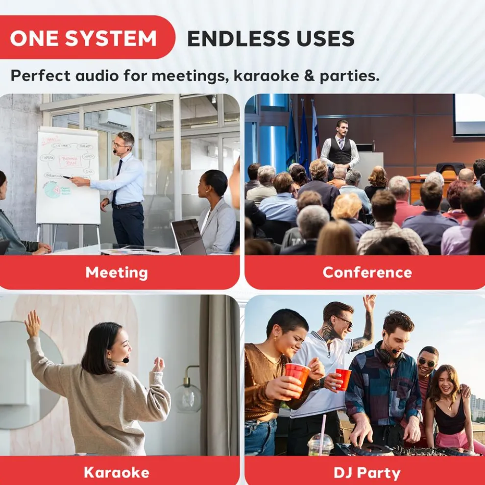 Dual Channel Wireless Mic System - Clear Sound, VHF, 2 Lavalier & Headset