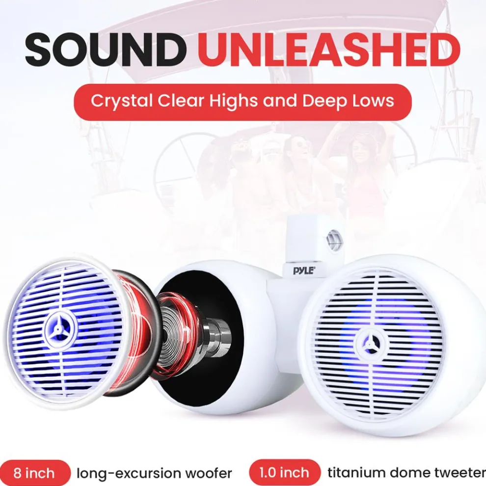 Dual Marine Speakers 300W Waterproof LED 8
