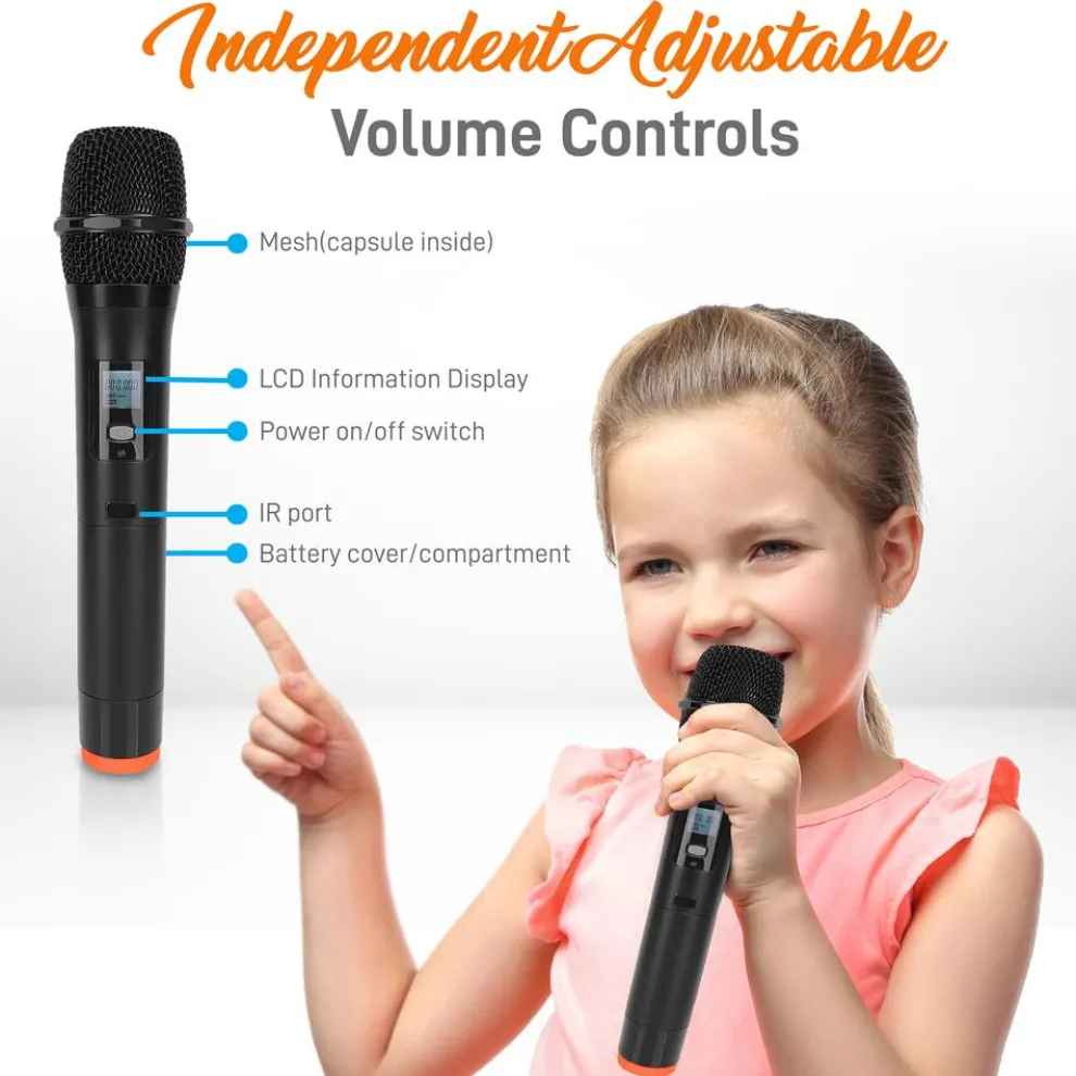 Dual UHF Wireless Microphone System 200' Range LCD Display Rack Mountable