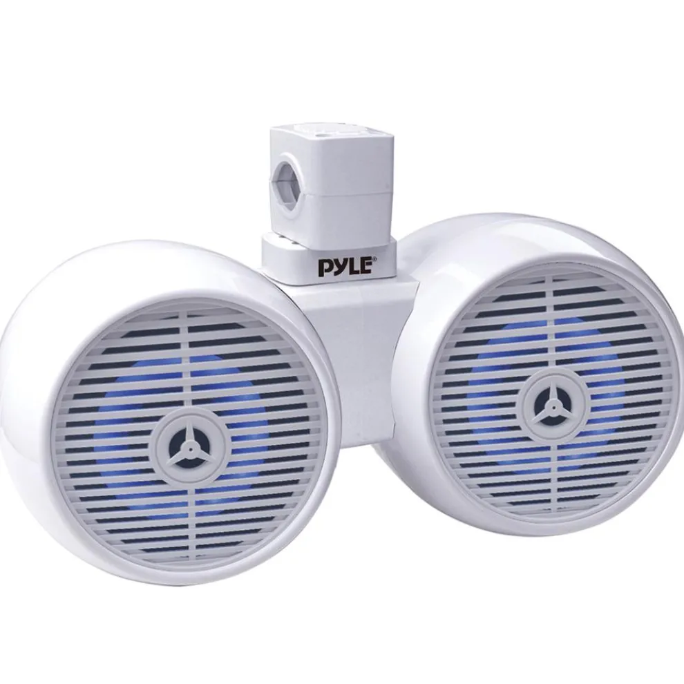 Dual Waterproof Marine Speakers 200W LED Lights White