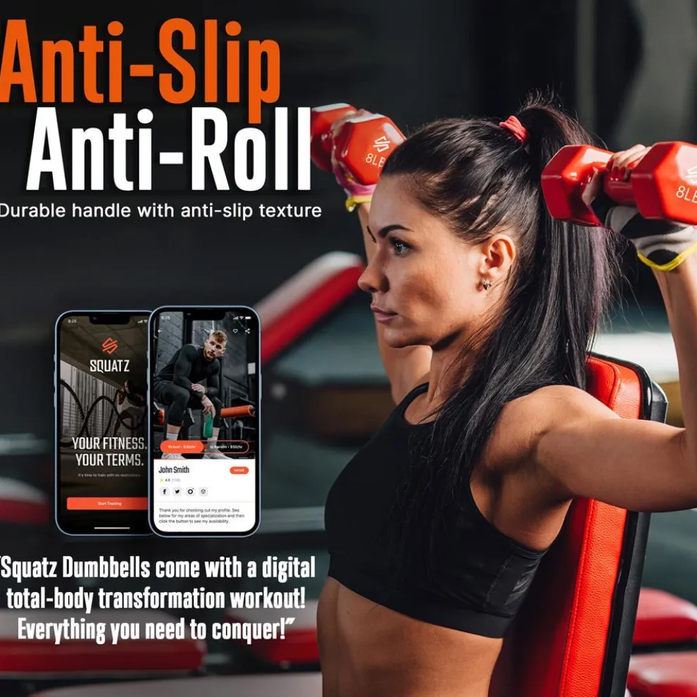 Dumbbell Set with Stand, Anti-Slip Neoprene Coated, Gray/Black/Orange