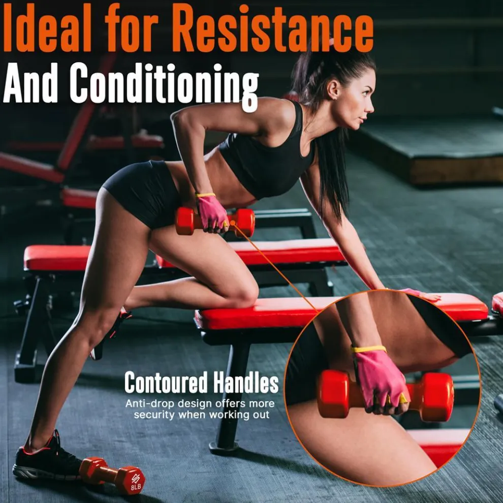 Dumbbell Set with Stand, Anti-Slip Neoprene Coated, Gray/Black/Orange