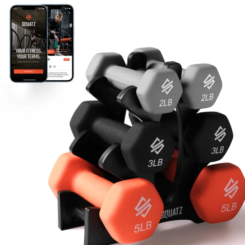 Dumbbell Set with Stand, 20lbs Neoprene Coated, Anti-Slip, Gray/Black/Orange