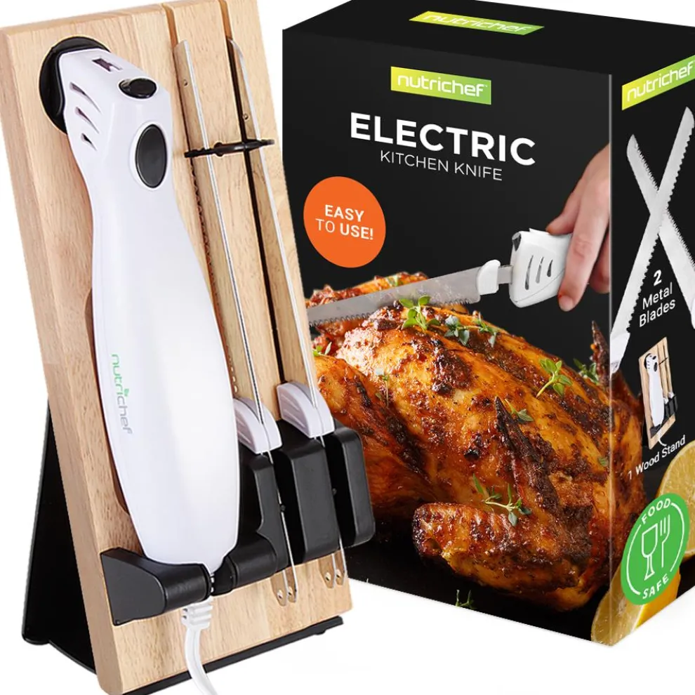 Electric Carving Knife Set - Effortless Slicing, Stainless Blades, Wood Stand