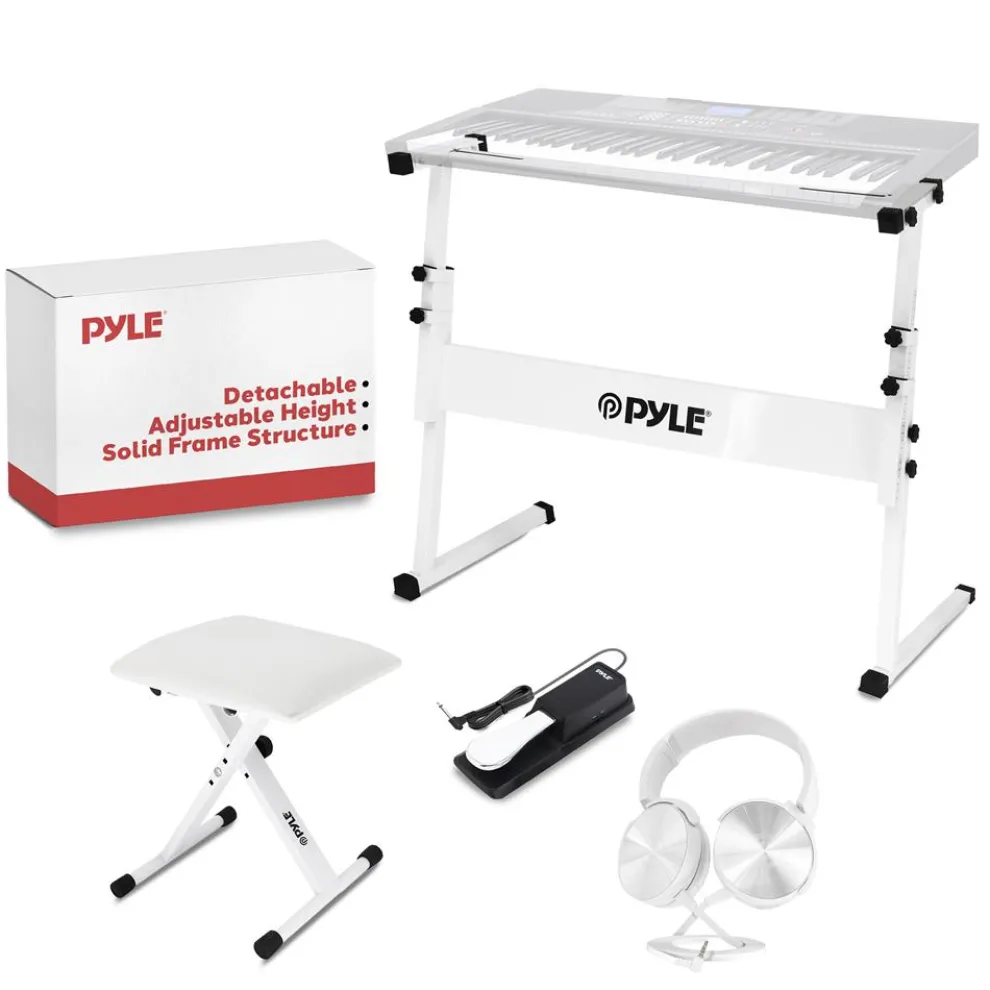 Electric Keyboard Accessory Set, Adjustable Stand & Stool, White