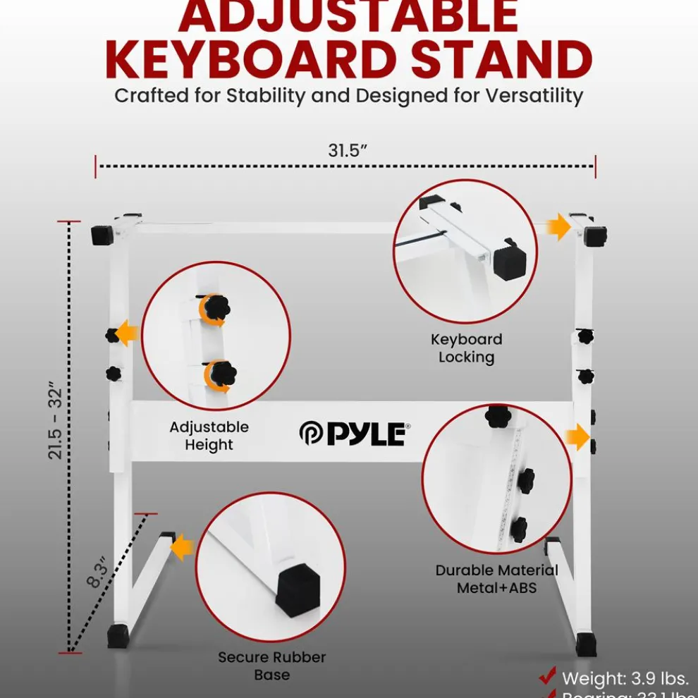 Electric Keyboard Accessory Set, Adjustable Stand & Stool, White