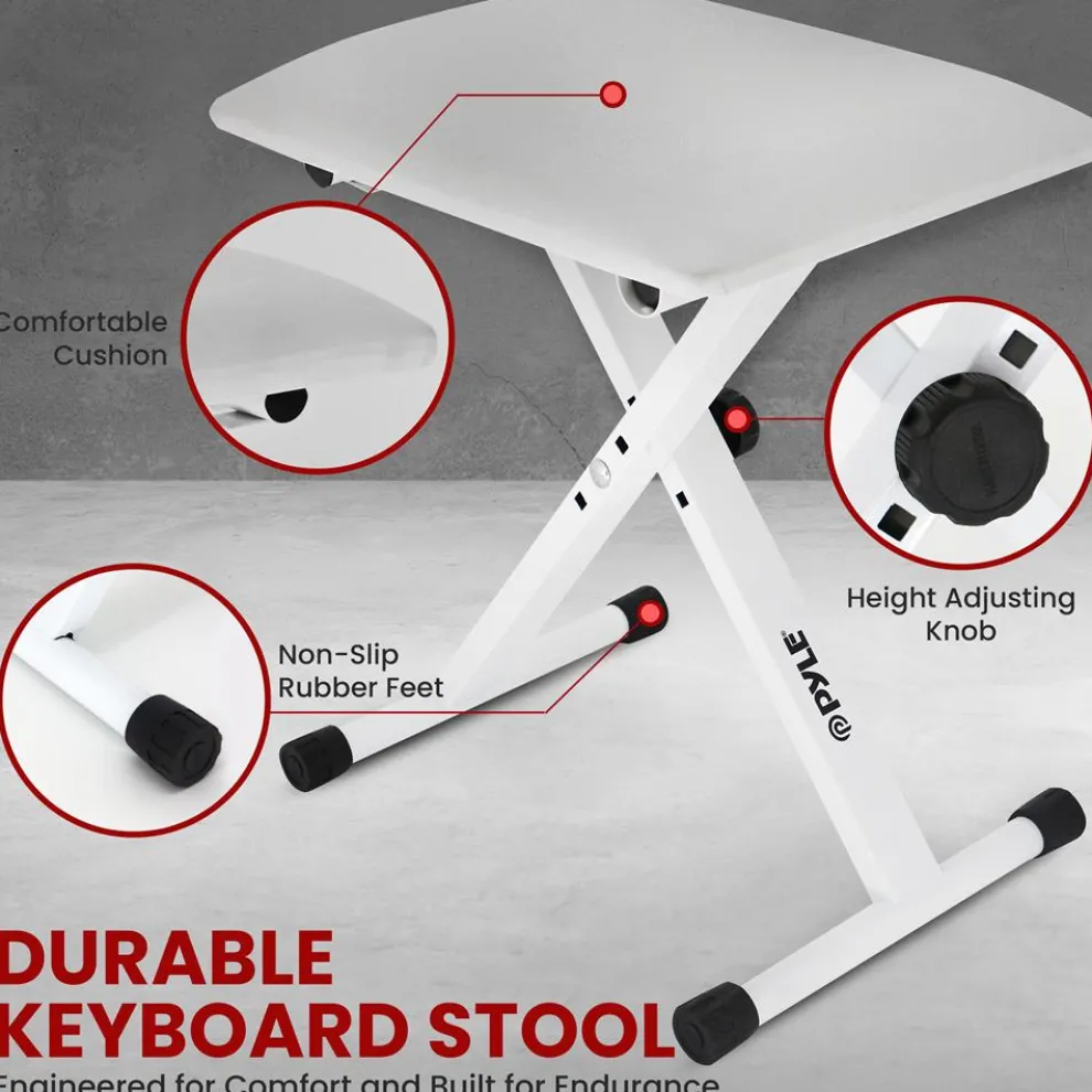 Electric Keyboard Accessory Set, Adjustable Stand & Stool, White