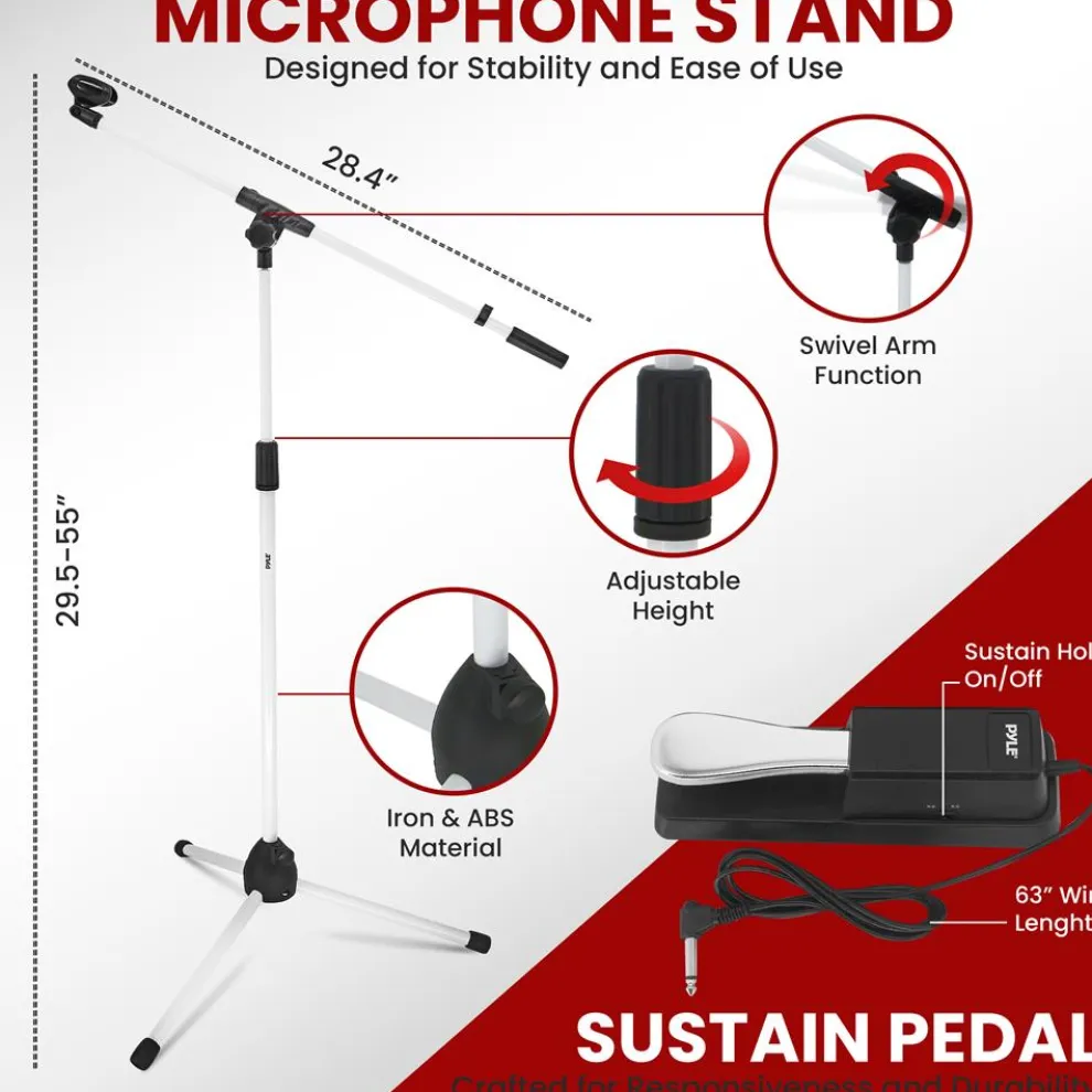 Electric Keyboard Accessory Set, Adjustable Stand & Stool, White
