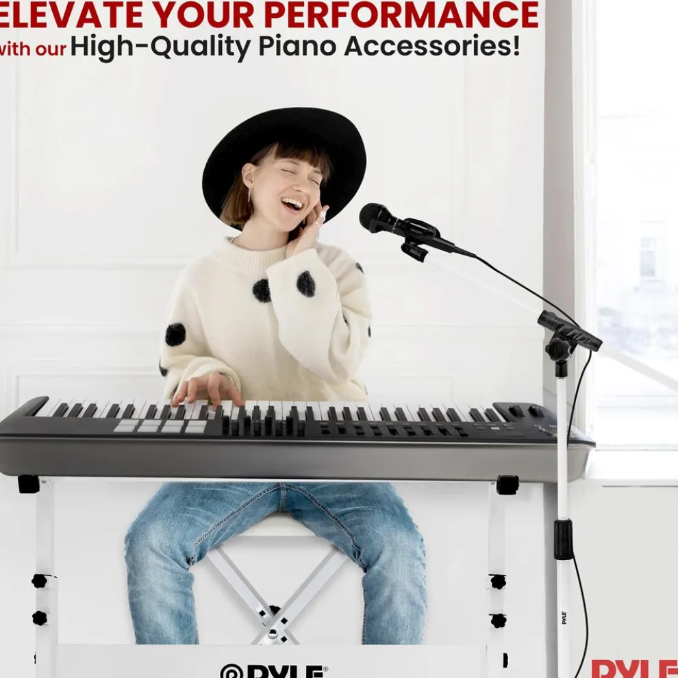 Electric Keyboard Accessory Set, Adjustable Stand & Stool, White