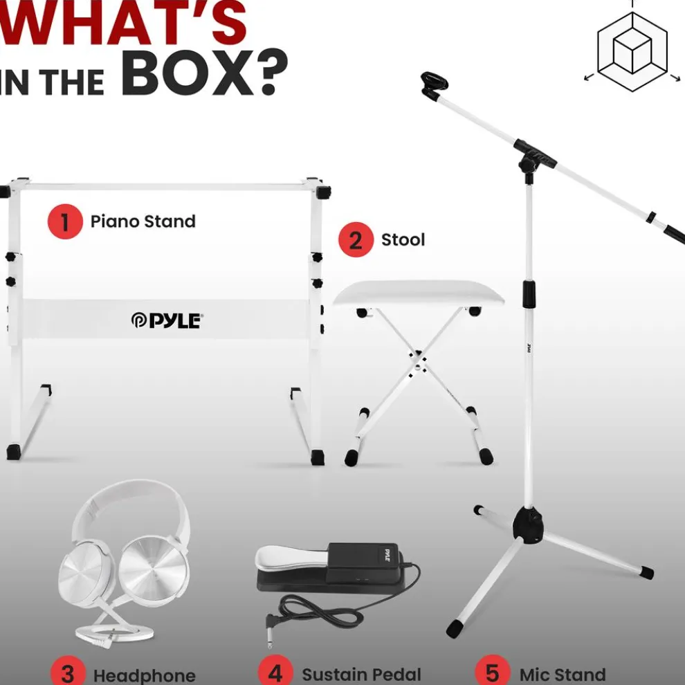 Electric Keyboard Accessory Set, Adjustable Stand & Stool, White