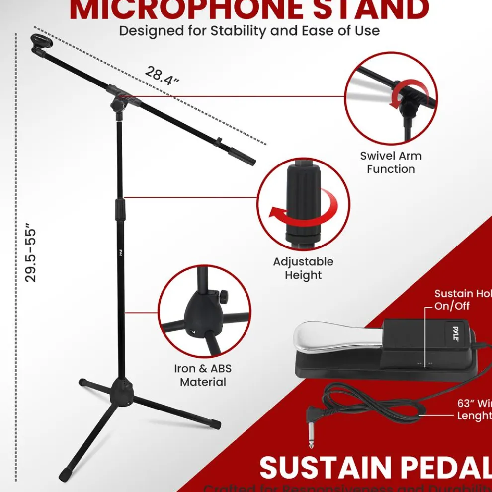 Electric Keyboard Accessory Set, Adjustable Stand, Iron, Black