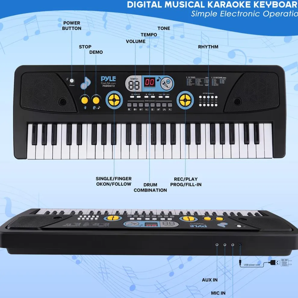 Electric Keyboard 61-Key Portable Karaoke Piano with Mic & Speakers